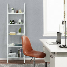 Load image into Gallery viewer, 5-Tier Wall-leaning Ladder Shelf Display Rack for Plants and Books-White