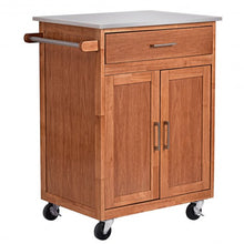 Load image into Gallery viewer, Wooden Kitchen Rolling Storage Cabinet with Stainless Steel Top