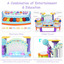 Load image into Gallery viewer, 3 in 1 Kids Piano Keyboard Drum Set with Music Fountain