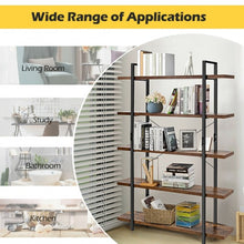 Load image into Gallery viewer, 5-Tier Industrial Bookshelf Bookcase Open Storage Shelf Display Rack-Brown