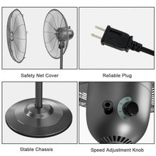 Load image into Gallery viewer, 16" Metal Adjustable Oscillating Pedestal Fan-Black