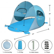 Load image into Gallery viewer, Pop Up Beach Tent Anti-UV UPF 50+ Portable Sun Shelter for 3-4 Person-Blue