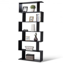 Load image into Gallery viewer, 6-Tier S-Shaped Bookcase Z-Shelf Style Storage Bookshelf-Black