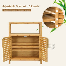 Load image into Gallery viewer, 2-door Bamboo Floor Cabinet Storage Organizer with Open Shelf Adjustable Shelf