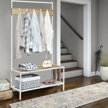 Load image into Gallery viewer, 3 in 1 Industrial Coat Rack with 2-tier Storage Bench and 5 Hooks-Natural