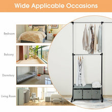 Load image into Gallery viewer, 2-Rod Adjustable Garment Rack with Shelf & Storage Boxes