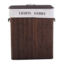 Load image into Gallery viewer, Double Rectangle Bamboo Hamper Laundry Basket Cloth Storage Bag Lid-Brown