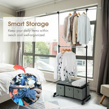 Load image into Gallery viewer, 2-Rod Adjustable Garment Rack with Shelf & Storage Boxes