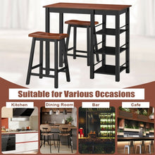 Load image into Gallery viewer, 3 Piece Counter Height Dining Table Set with 2 Saddle Stools and Storage Shelves
