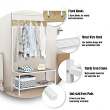 Load image into Gallery viewer, 3 in 1 Industrial Coat Rack with 2-tier Storage Bench and 5 Hooks-Natural