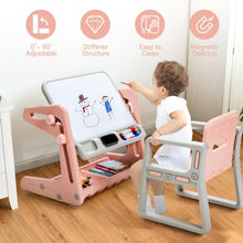 Load image into Gallery viewer, 2 in 1 Kids Easel Table and Chair Set with Adjustable Art Painting Board-Pink