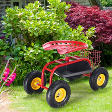 Load image into Gallery viewer, Garden Cart Rolling Work Seat With Heavy Duty Tool Tray Gardening Planting-Red