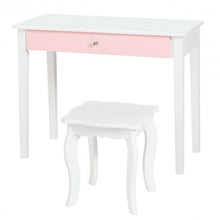 Load image into Gallery viewer, Kids Princess Make Up Dressing Table with Tri-folding Mirror & Chair-White