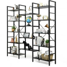 Load image into Gallery viewer, Vintage Triple Wide 5-Tier Bookcase Large Bookshelf Display Storage Shelf-Black