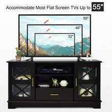 Load image into Gallery viewer, Glass Door TV Stand with Drawer Storage Shelves-Brown