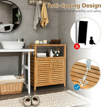 Load image into Gallery viewer, 2-door Bamboo Floor Cabinet Storage Organizer with Open Shelf Adjustable Shelf