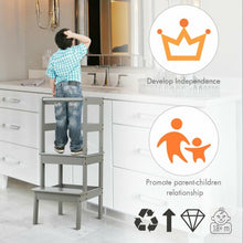 Load image into Gallery viewer, Wooden Kids Kitchen Learning Toddler Tower w/ Safety Rail-Gray