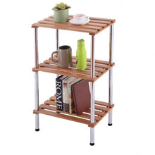 Load image into Gallery viewer, 3-Tier Wood Slat Storage Rack Display Shelving
