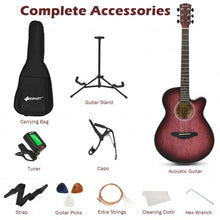 Load image into Gallery viewer, 40" Full Size Cutaway Acoustic Guitar Starter Guitarra Bundle Kit -Red