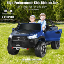 Load image into Gallery viewer, 24V Licensed Toyota Hilux Ride On Truck Car 2-Seater 4WD with Remote Painted Blue