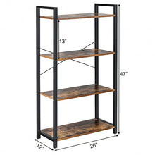 Load image into Gallery viewer, 4-Tier Rustic Bookshelf Industrial Bookcase Diaplay Shelf Storage Rack -Brown