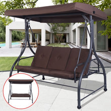 Load image into Gallery viewer, 3 Seats Converting Outdoor Swing Canopy Hammock w/ Adjustable Tilt Canopy-Brown