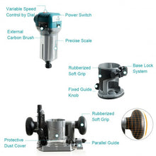 Load image into Gallery viewer, 1.25HP Palm Router Kit Variable Speed Woodworking with Plunge base
