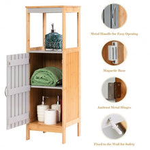 Load image into Gallery viewer, Bathroom Floor Cabinet Freestanding Single Door Bamboo 3-Tier Storage