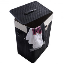 Load image into Gallery viewer, Rectangle Bamboo Hamper Laundry Basket Washing Cloth Bin Storage Bag Lid 3 color-Black