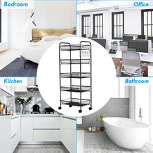 Load image into Gallery viewer, 5 Tier Mesh Rolling File Utility Cart Storage Basket-Black