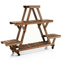 Load image into Gallery viewer, Wooden Plant Stand with Wheels Pots Holder Display Shelf