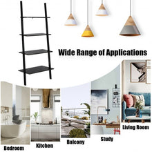 Load image into Gallery viewer, 4-Tier Industrial Leaning Wall Bookcase-Black