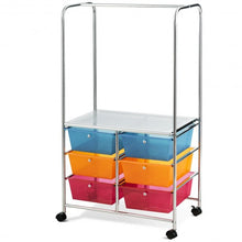 Load image into Gallery viewer, 6 Drawer Rolling Storage Cart with Hanging Bar -Multicolor