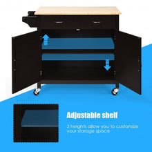 Load image into Gallery viewer, Modern Rolling Kitchen Cart Island with Wooden Top-Brown