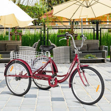 Load image into Gallery viewer, 26" Seat Height Adjustable Single Speed 3-wheel Tricycle with Bell-Red