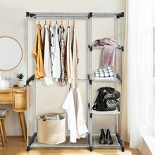 Load image into Gallery viewer, Freestanding Clothes Organizer Rack with Shelves and Hanging Rods