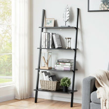 Load image into Gallery viewer, 4-Tier Industrial Leaning Wall Bookcase-Black