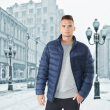 Load image into Gallery viewer, Electric USB Men’s Down Heated Jacket Thermal Stand Collar Coat-Navy-M