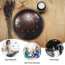 Load image into Gallery viewer, 10" High Carbon 11 Notes Steel Tongue Drum with Drum Hammer-Coffee
