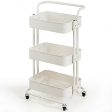 Load image into Gallery viewer, 3-Tier Metal Rolling Storage Cart Trolley 2 Brakes with Handle-White