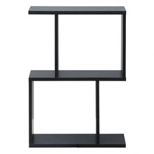 Load image into Gallery viewer, 2-tier S-Shaped Bookcase Free Standing Storage Rack Wooden Display Decor Black