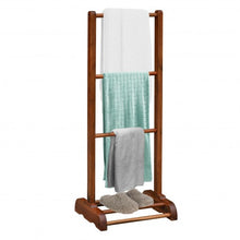 Load image into Gallery viewer, 3-Bar Acacia Wood Freestanding Bathroom Towel Rack w/Bottom Storage Shelf-Brown