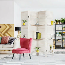 Load image into Gallery viewer, 4 Panel Folding Room Divider Screen with 3 Display Shelves-White