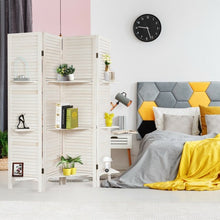 Load image into Gallery viewer, 4 Panel Folding Room Divider Screen with 3 Display Shelves-White