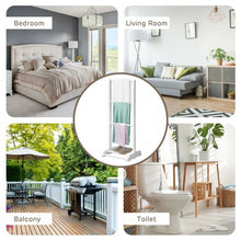 Load image into Gallery viewer, 3-Bar Acacia Wood Freestanding Bathroom Towel Rack w/Bottom Storage Shelf-White