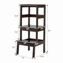 Load image into Gallery viewer, Wooden Kids Kitchen Learning Toddler Tower w/ Safety Rail-Coffee