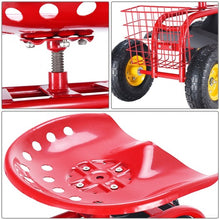 Load image into Gallery viewer, Garden Cart Rolling Work Seat With Heavy Duty Tool Tray Gardening Planting-Red