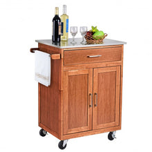 Load image into Gallery viewer, Wooden Kitchen Rolling Storage Cabinet with Stainless Steel Top