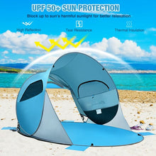 Load image into Gallery viewer, Pop Up Beach Tent Anti-UV UPF 50+ Portable Sun Shelter for 3-4 Person-Blue