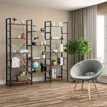 Load image into Gallery viewer, Vintage Triple Wide 5-Tier Bookcase Large Bookshelf Display Storage Shelf-Brown
